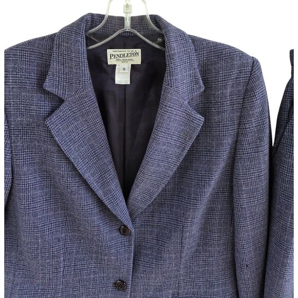 Pendleton VTG 90s Purple Glen Plaid Wool Blazer Jacket  & Pants Suit 10 Petite - Picture 3 of 13